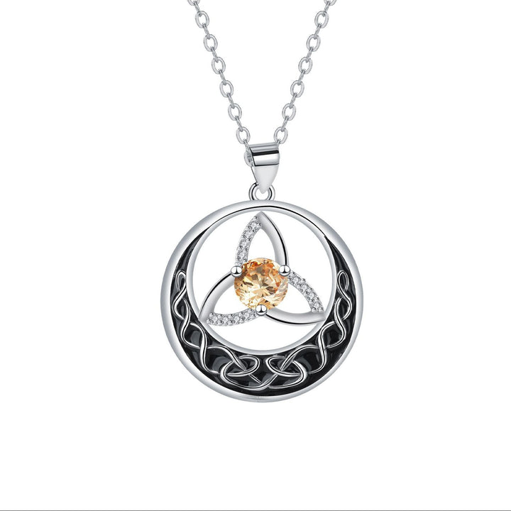 Celtic Trinity Knot Moon Pendant Necklace, S925 Silver, 12 Birthstone Color Options