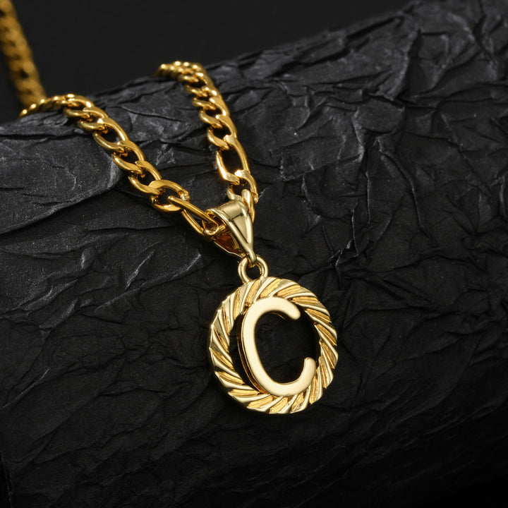 26 Initial Letter Necklace, Twisted Round Alphabet Pendant Figaro Chain for Men Women