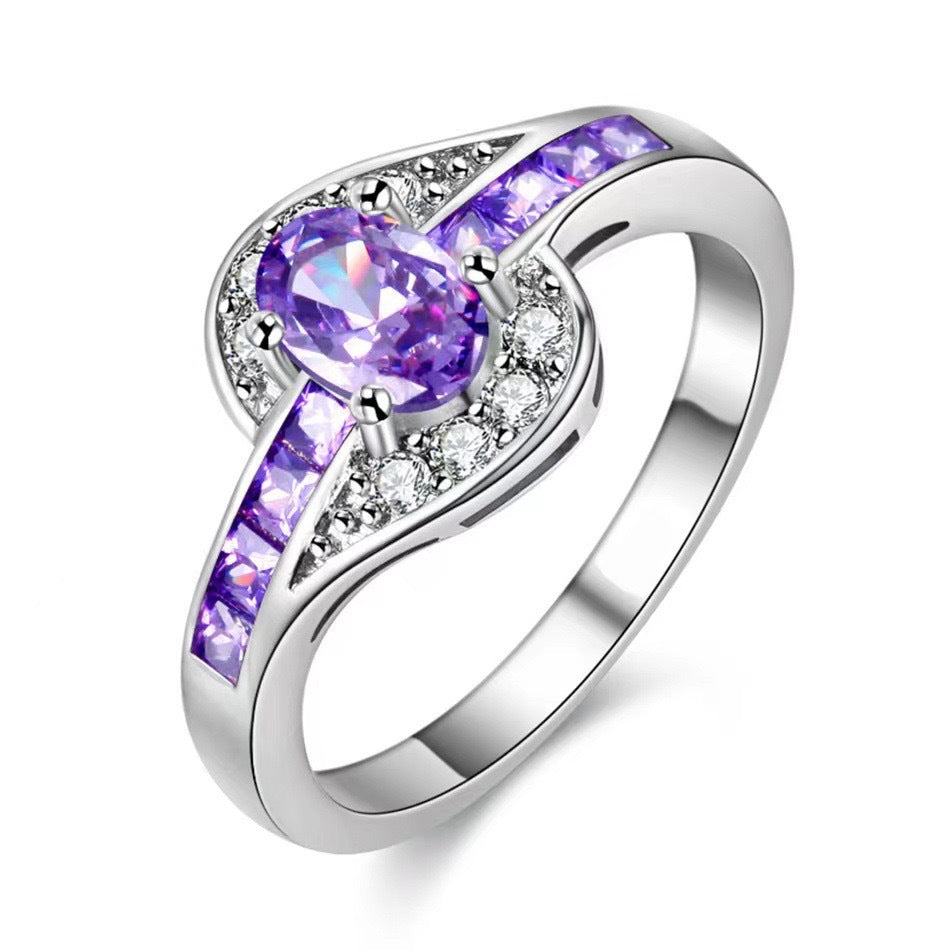 Twist Oval Stone Statement Ring, Multi Color Option Elegant Curved Band Ring for Women