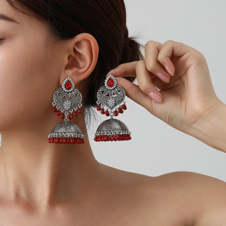 Openwork Retro Personalized Earrings, Bohemian Style Beaded Tassel Earrings for Women