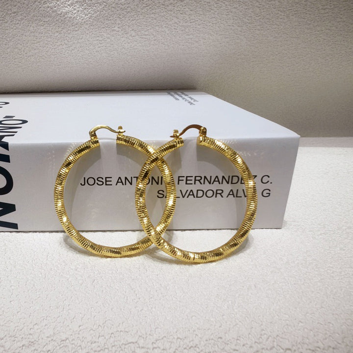 Textured Large Hoop Earrings, Classic Round Loop Ear Jewelry for Women Daily &amp; Party Wear