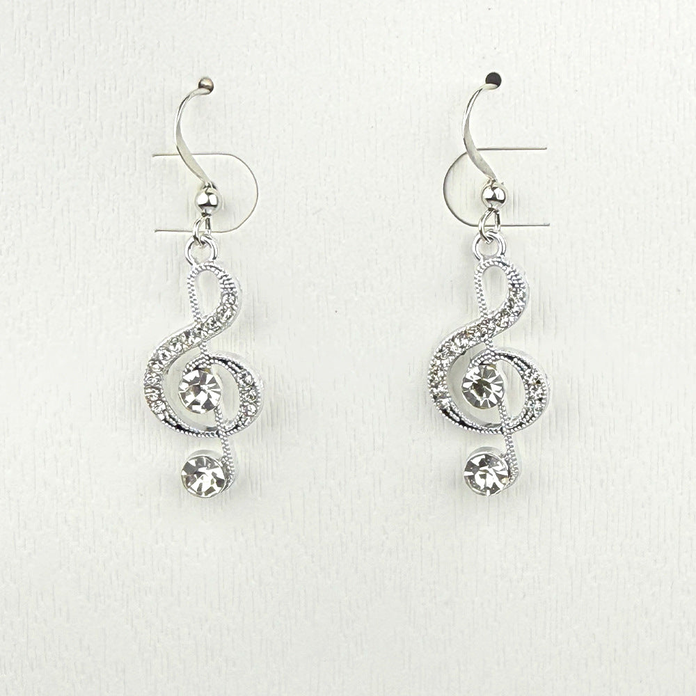 Treble Clef Diamond Jewelry Set, Music Note Dangle Earrings & Pendant Necklace, Music Lover Gift