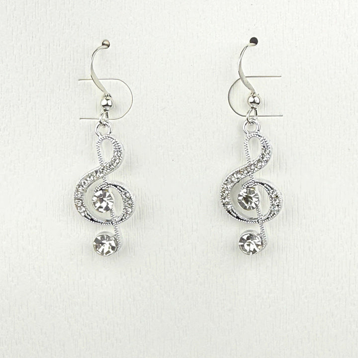 Treble Clef Diamond Jewelry Set, Music Note Dangle Earrings & Pendant Necklace, Music Lover Gift