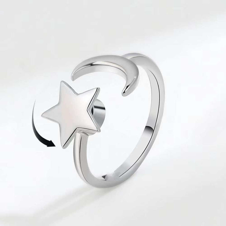 Rotatable Fidget Open Rings, Sunflower Star Moon Diamond Anxiety Relief Rings