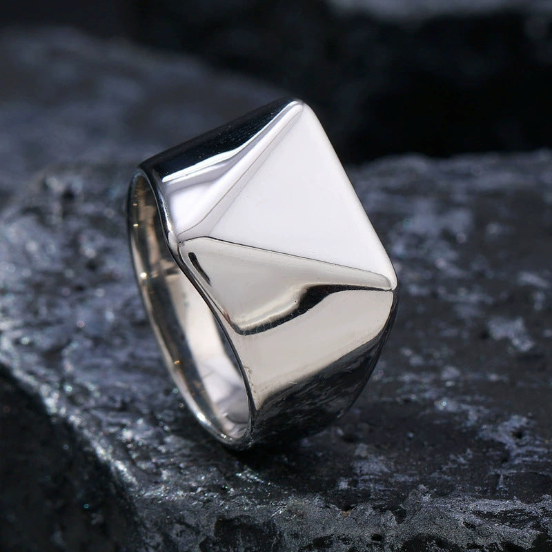 Minimalist Solid Cross &amp; Geometric Signet Closed Band Rings Set