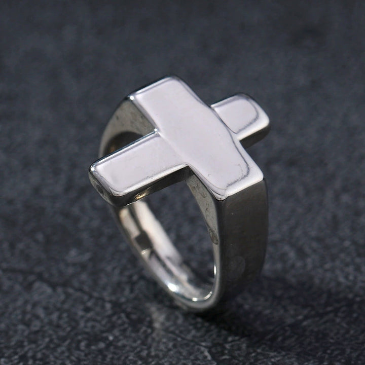 Minimalist Solid Cross &amp; Geometric Signet Closed Band Rings Set