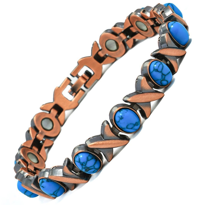 Vintage Inlaid Stone Link Bracelet, Retro Hand Chain for Women, Boho Statement Wrist Jewelry