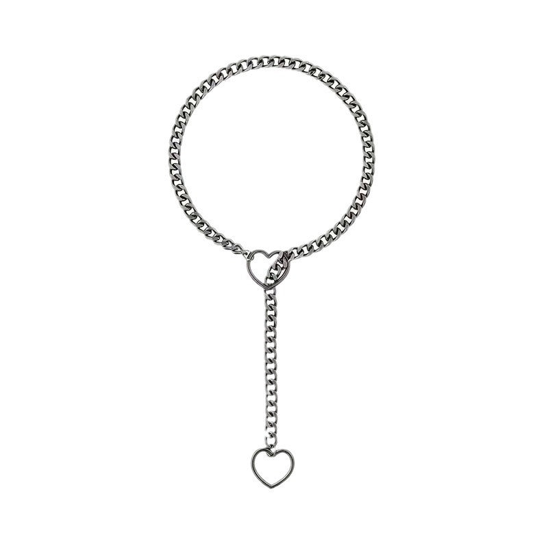 Variant Y-Drop Heart Cuban Chain Choker, Edgy Street Romantic Statement Necklace
