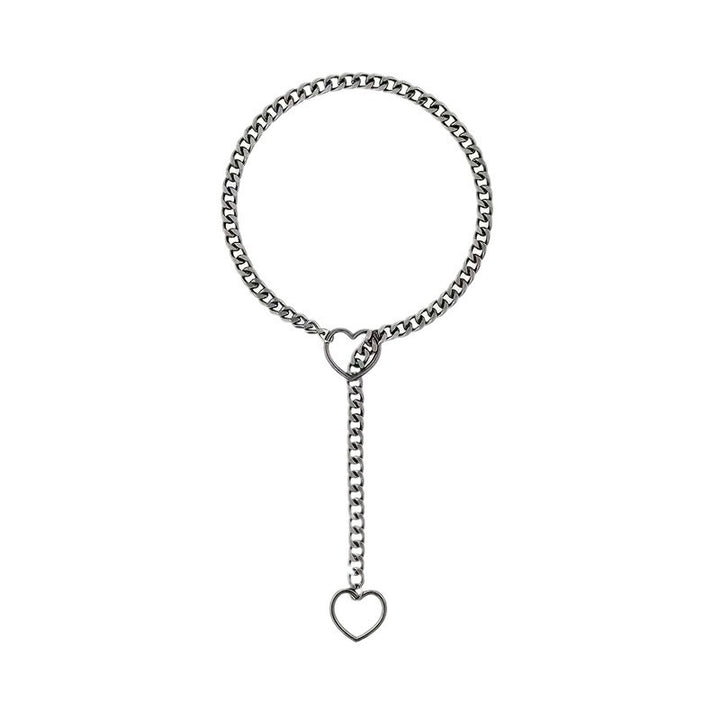 Variant Y-Drop Heart Cuban Chain Choker, Edgy Street Romantic Statement Necklace