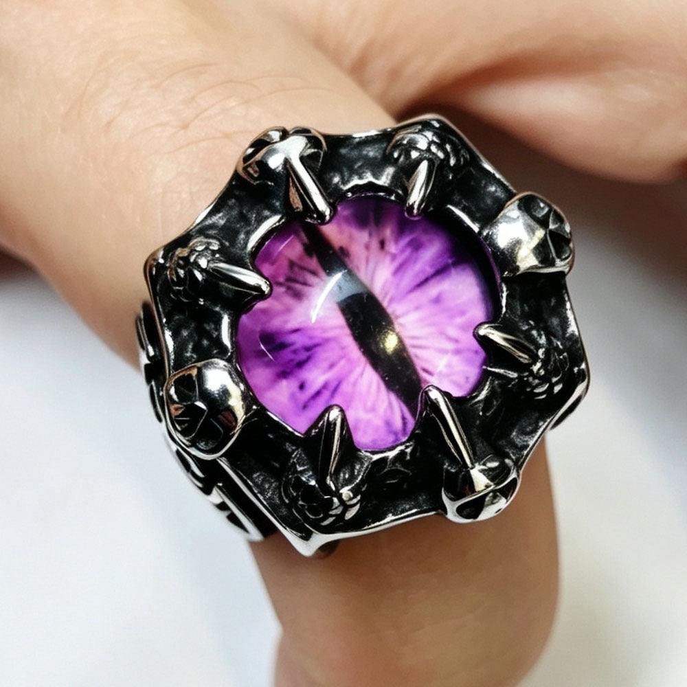 Gothic Dragon Eye Statement Ring, Vintage Claw Skull Design Biker Ring for Men Punk Jewelry