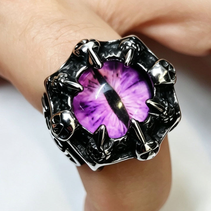 Gothic Dragon Eye Statement Ring, Vintage Claw Skull Design Biker Ring for Men Punk Jewelry