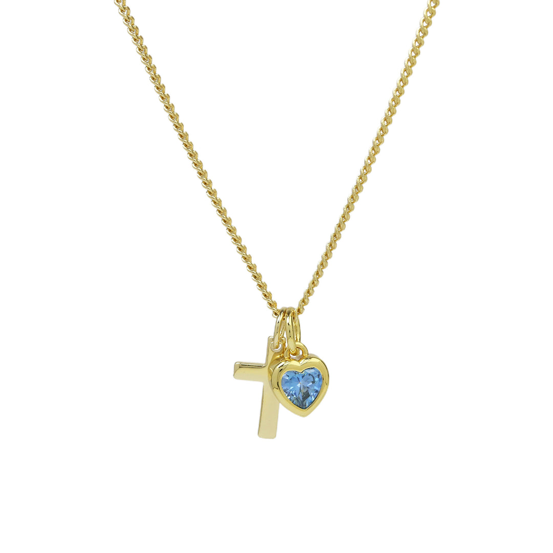 14K Cross Heart Birthstone Necklace, Ideal for Gifting and Everyday Daily Wear