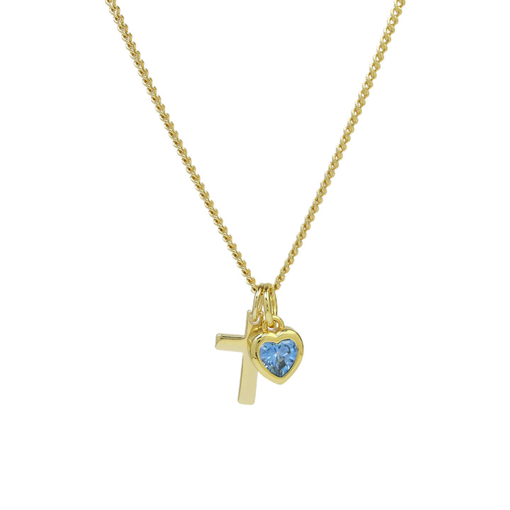 14K Cross Heart Birthstone Necklace, Ideal for Gifting and Everyday Daily Wear