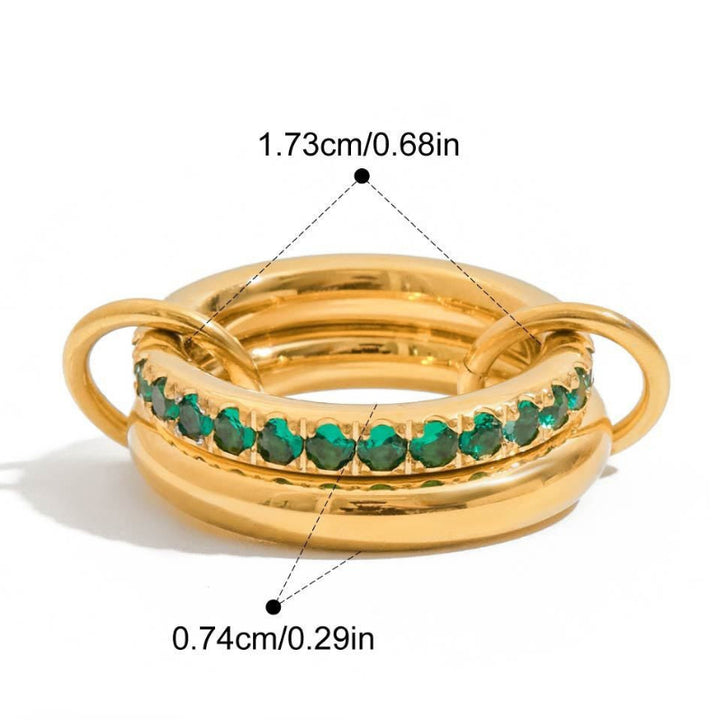 Interlocked Double Band Colorful Gem Ring, Waterproof Stackable Linked Ring For Women & Men