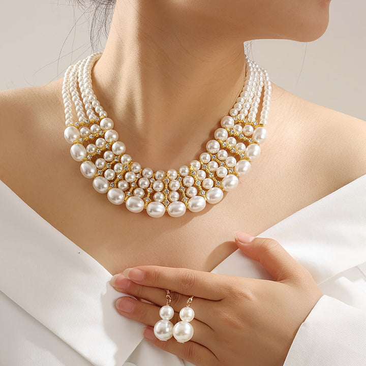 Multi‑Style Elegant and Stylish Multi-Layer Pearl Necklace and Earrings Women&