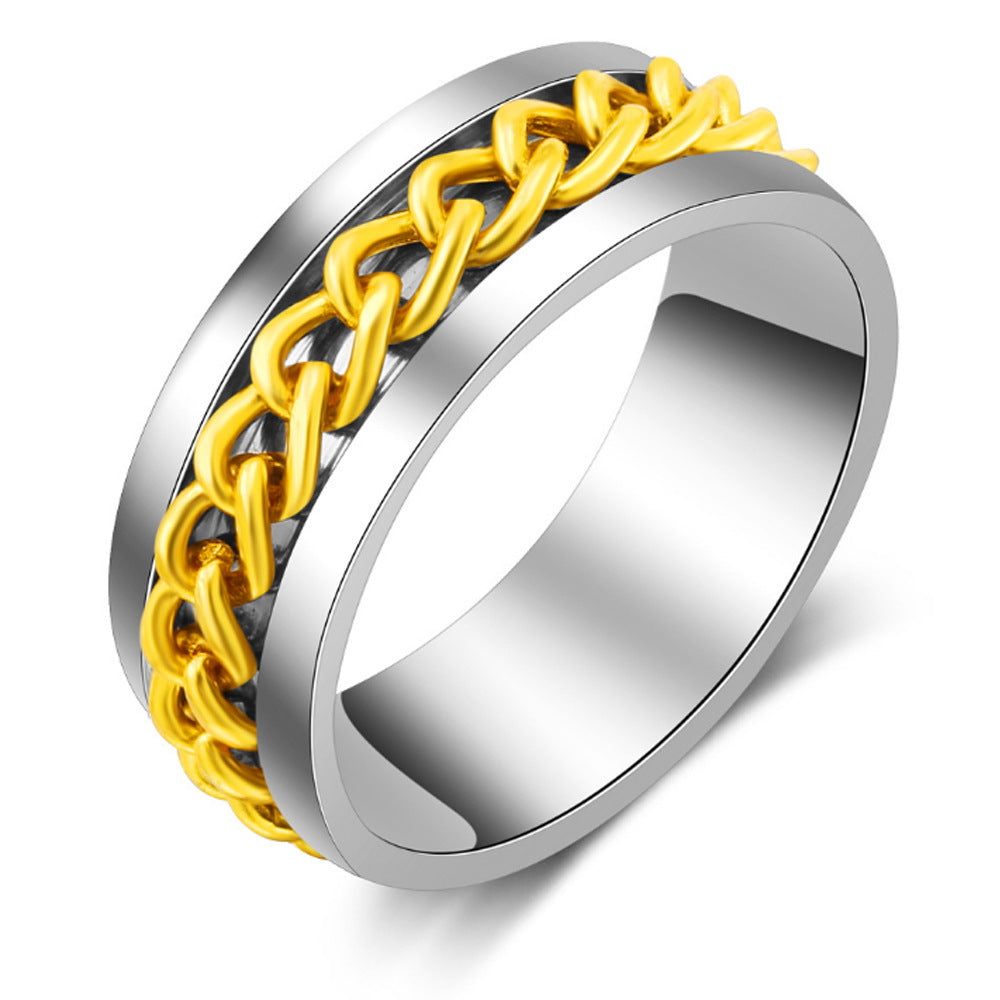 Rotatable Chain Fidget Ring, Cool Spinner Band for Men Daily Wear, Ideal Casual Gift for Him