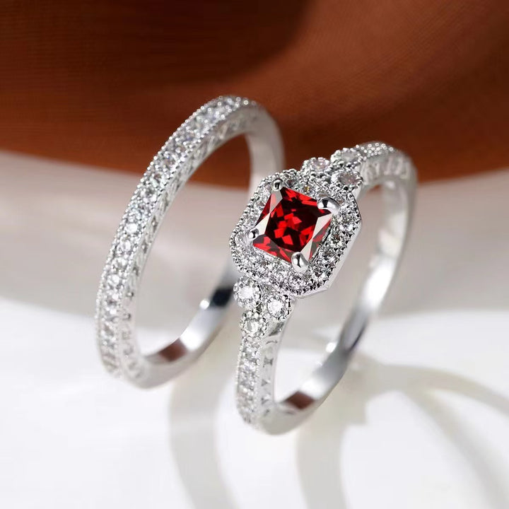 Vintage Halo Stackable Ring Set, Square Cut Diamond Matching Wedding Band Rings for Women
