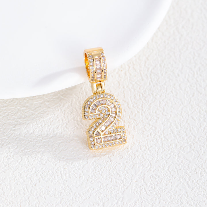 Iced Out Number Pendant Necklace, Hip Hop Twist Chain Numeral Necklace for Men Women