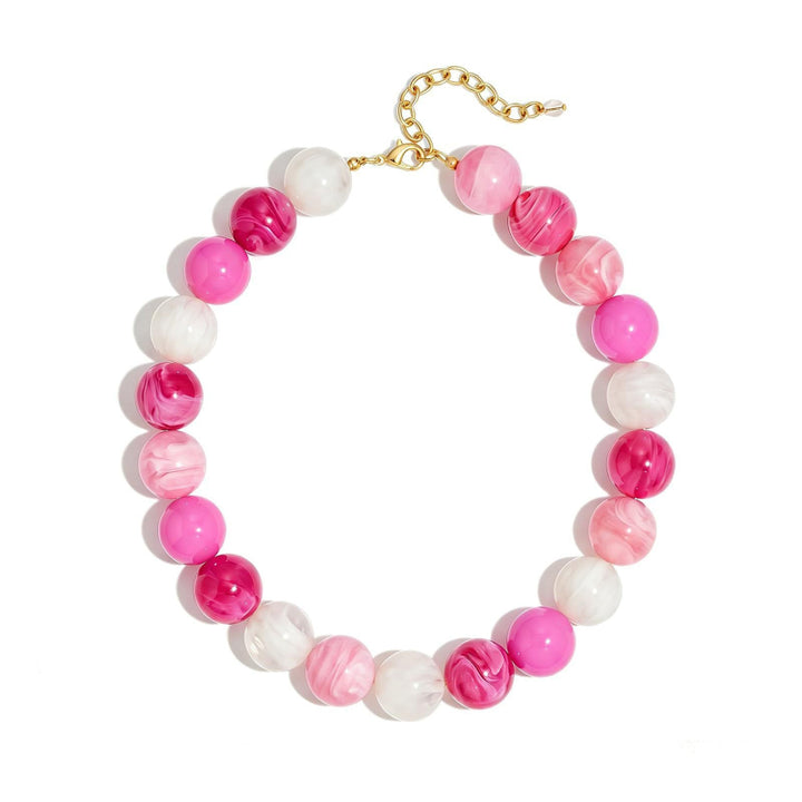 Marbled Resin Round Bead Choker Necklace, Adjustable Gold Chain Bold Statement Summer Women Collar Jewelry