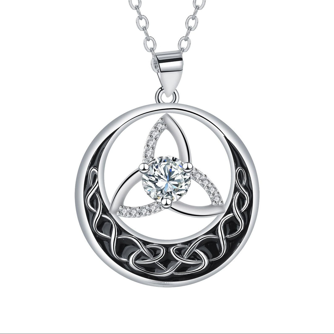 Celtic Trinity Knot Moon Pendant Necklace, S925 Silver, 12 Birthstone Color Options