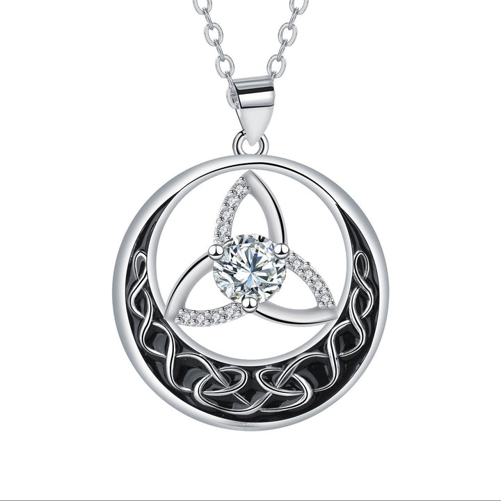Celtic Trinity Knot Moon Pendant Necklace, S925 Silver, 12 Birthstone Color Options