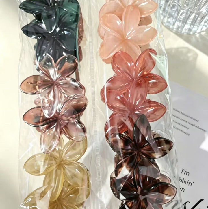 12 Pieces Gradient Plumeria Flower Hair Claw Clip, Summer Non-Slip Floral Barrette for Beach Vacation