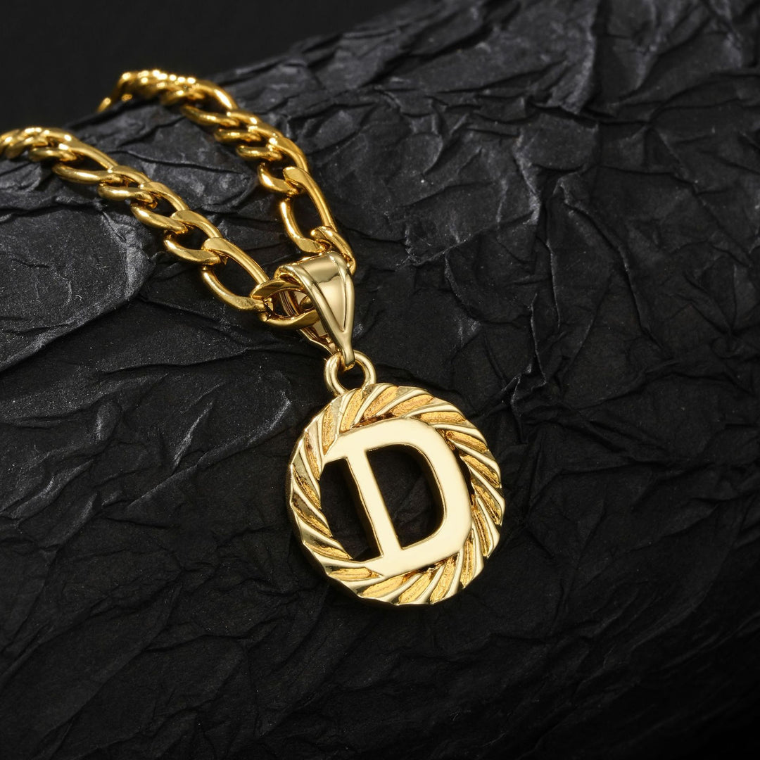 26 Initial Letter Necklace, Twisted Round Alphabet Pendant Figaro Chain for Men Women