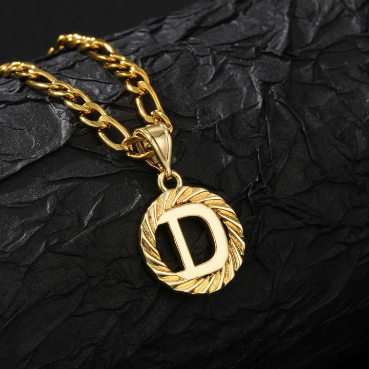 26 Initial Letter Necklace, Twisted Round Alphabet Pendant Figaro Chain for Men Women