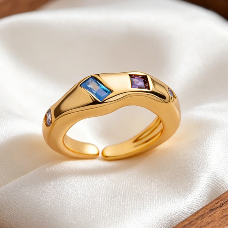 Vibrant Colorful Gemstone Open Adjustable Statement Rings for Women