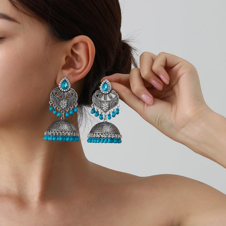 Openwork Retro Personalized Earrings, Bohemian Style Beaded Tassel Earrings for Women