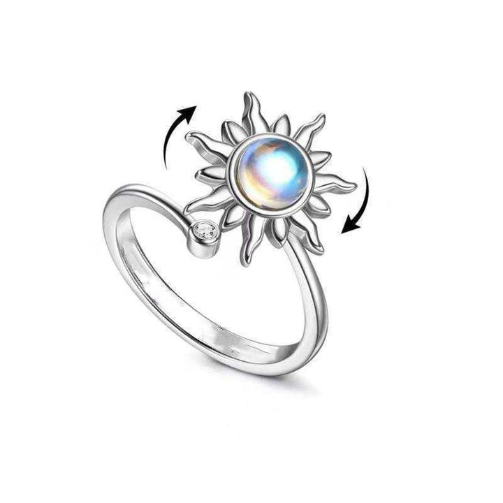 Rotatable Fidget Open Rings, Sunflower Star Moon Diamond Anxiety Relief Rings