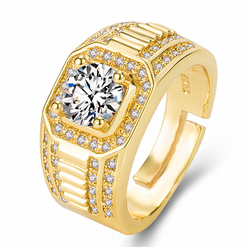 S925 &amp; 14K Adjustable Men’s Diamond Ring, Ideal Gift For Men’s Special Occasions
