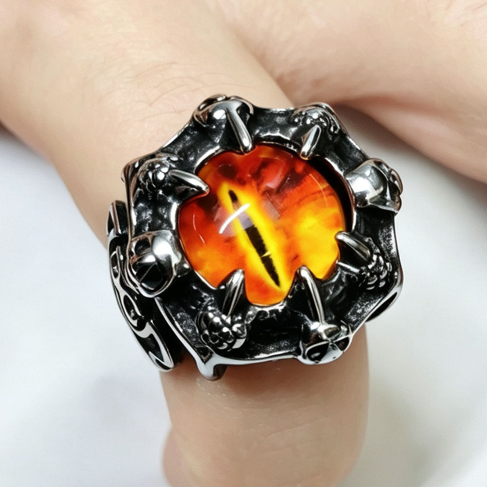 Gothic Dragon Eye Statement Ring, Vintage Claw Skull Design Biker Ring for Men Punk Jewelry