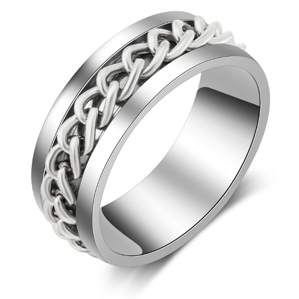 Rotatable Chain Fidget Ring, Cool Spinner Band for Men Daily Wear, Ideal Casual Gift for Him