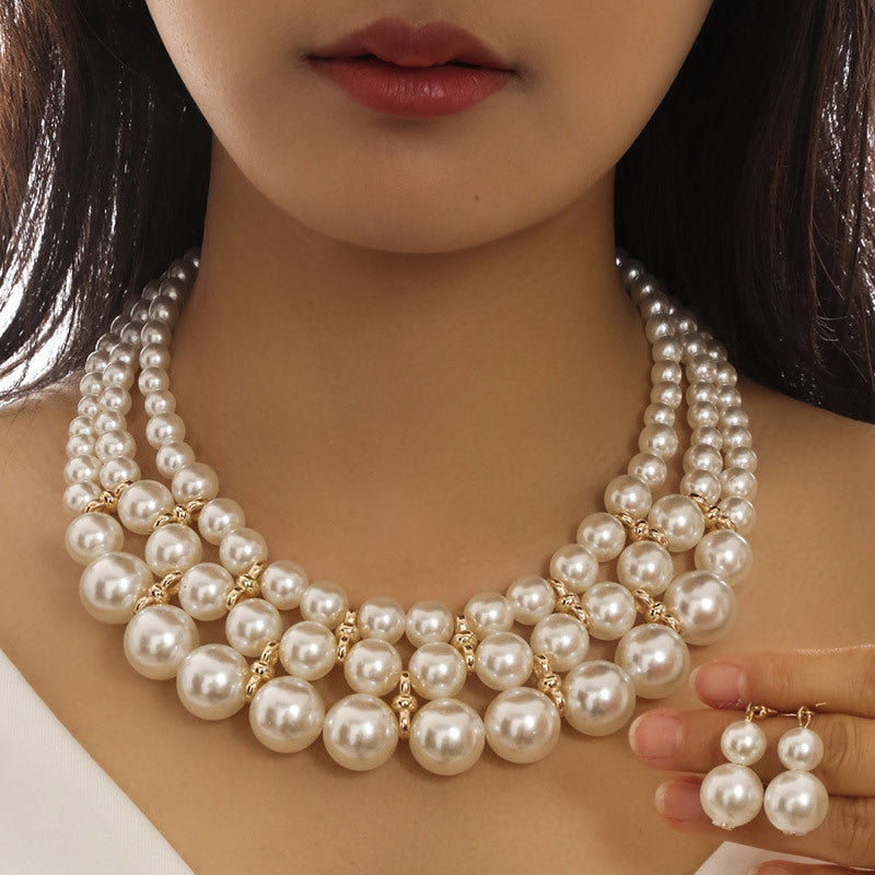 Multi‑Style Elegant and Stylish Multi-Layer Pearl Necklace and Earrings Women&