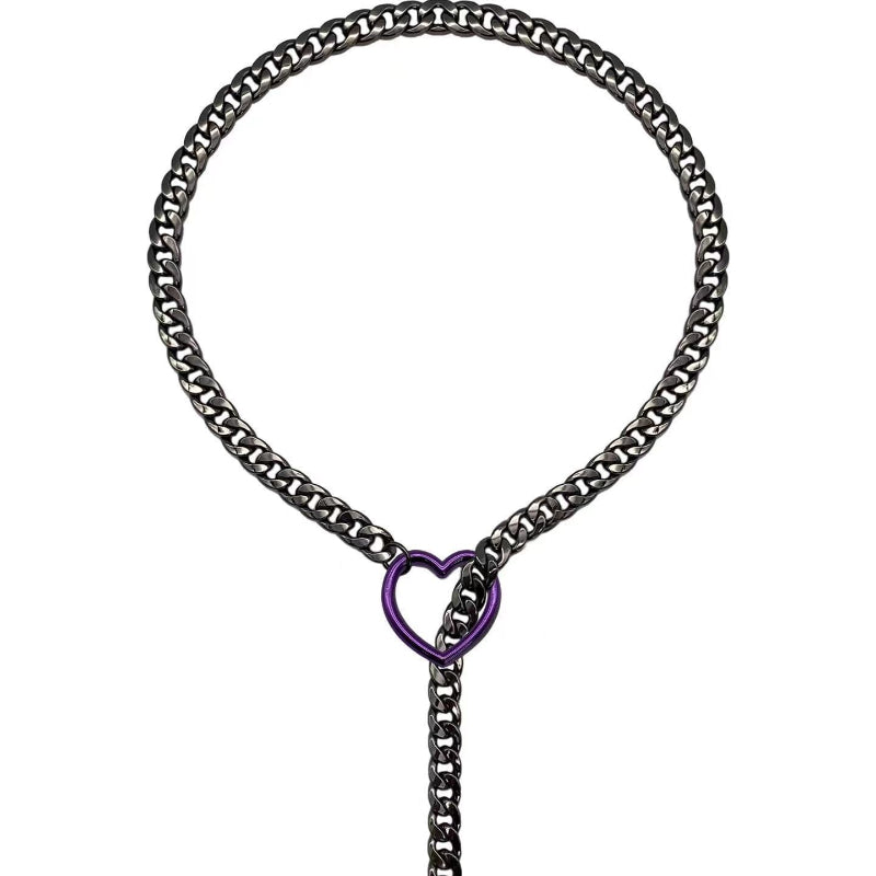 Variant Y-Drop Heart Cuban Chain Choker, Edgy Street Romantic Statement Necklace