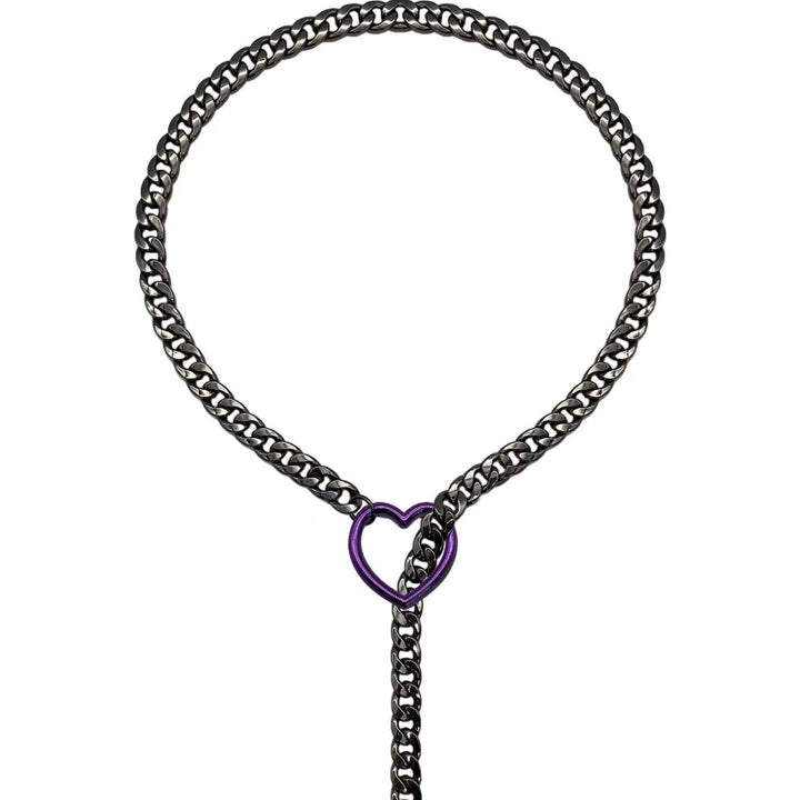 Variant Y-Drop Heart Cuban Chain Choker, Edgy Street Romantic Statement Necklace