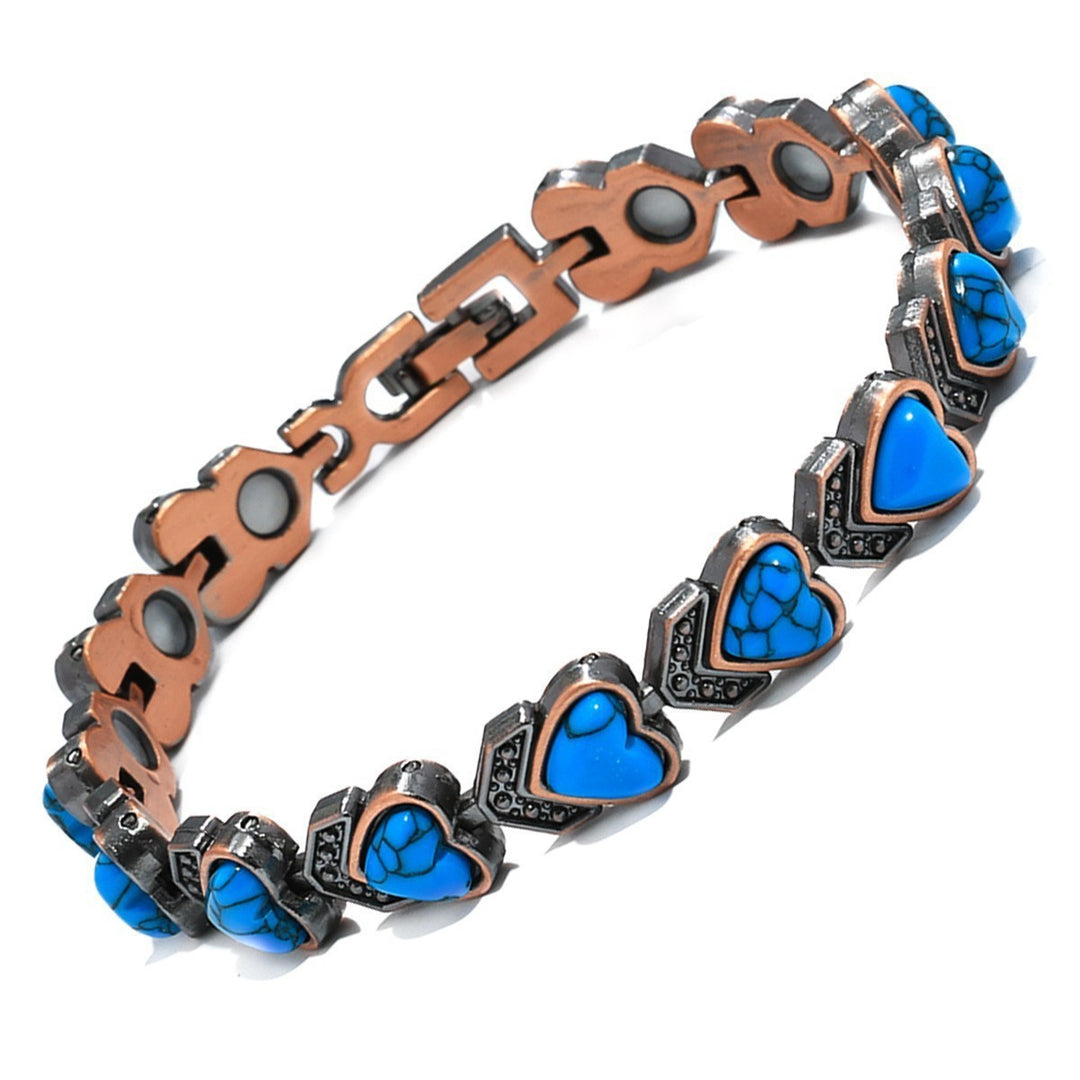 Vintage Inlaid Stone Link Bracelet, Retro Hand Chain for Women, Boho Statement Wrist Jewelry