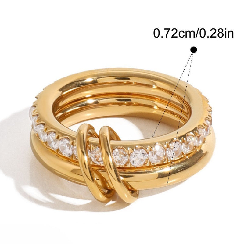 Interlocked Double Band Colorful Gem Ring, Waterproof Stackable Linked Ring For Women & Men