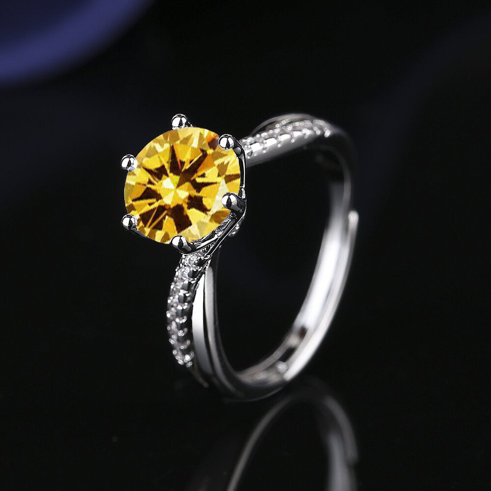 Adjustable Twist Band Round Stone Ring, Multi Color Choice Bridal Promise Statement Ring for Women