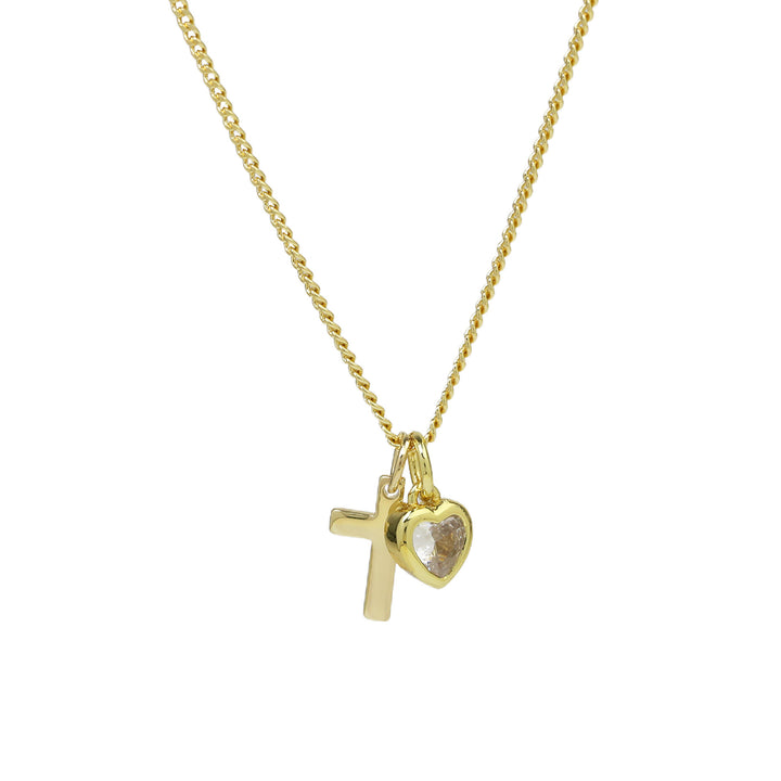 14K Cross Heart Birthstone Necklace, Ideal for Gifting and Everyday Daily Wear