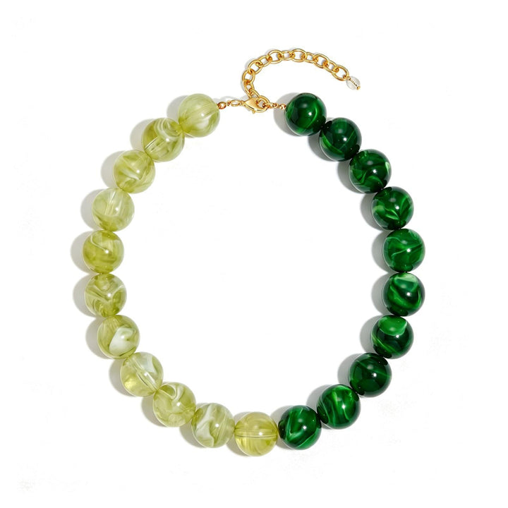 Marbled Resin Round Bead Choker Necklace, Adjustable Gold Chain Bold Statement Summer Women Collar Jewelry