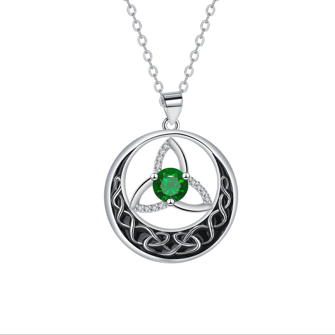 Celtic Trinity Knot Moon Pendant Necklace, S925 Silver, 12 Birthstone Color Options