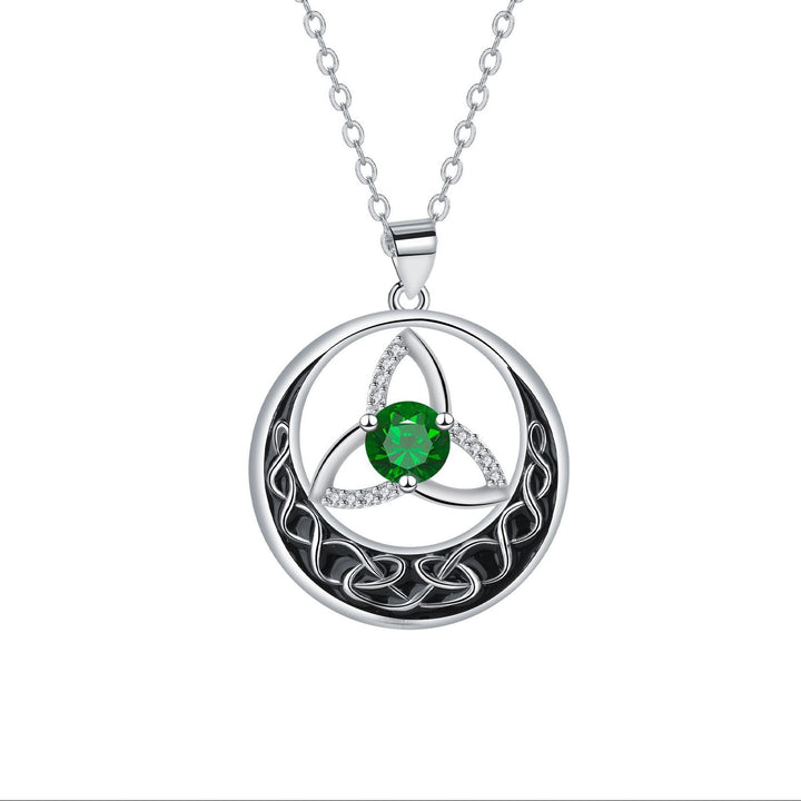 Celtic Trinity Knot Moon Pendant Necklace, S925 Silver, 12 Birthstone Color Options