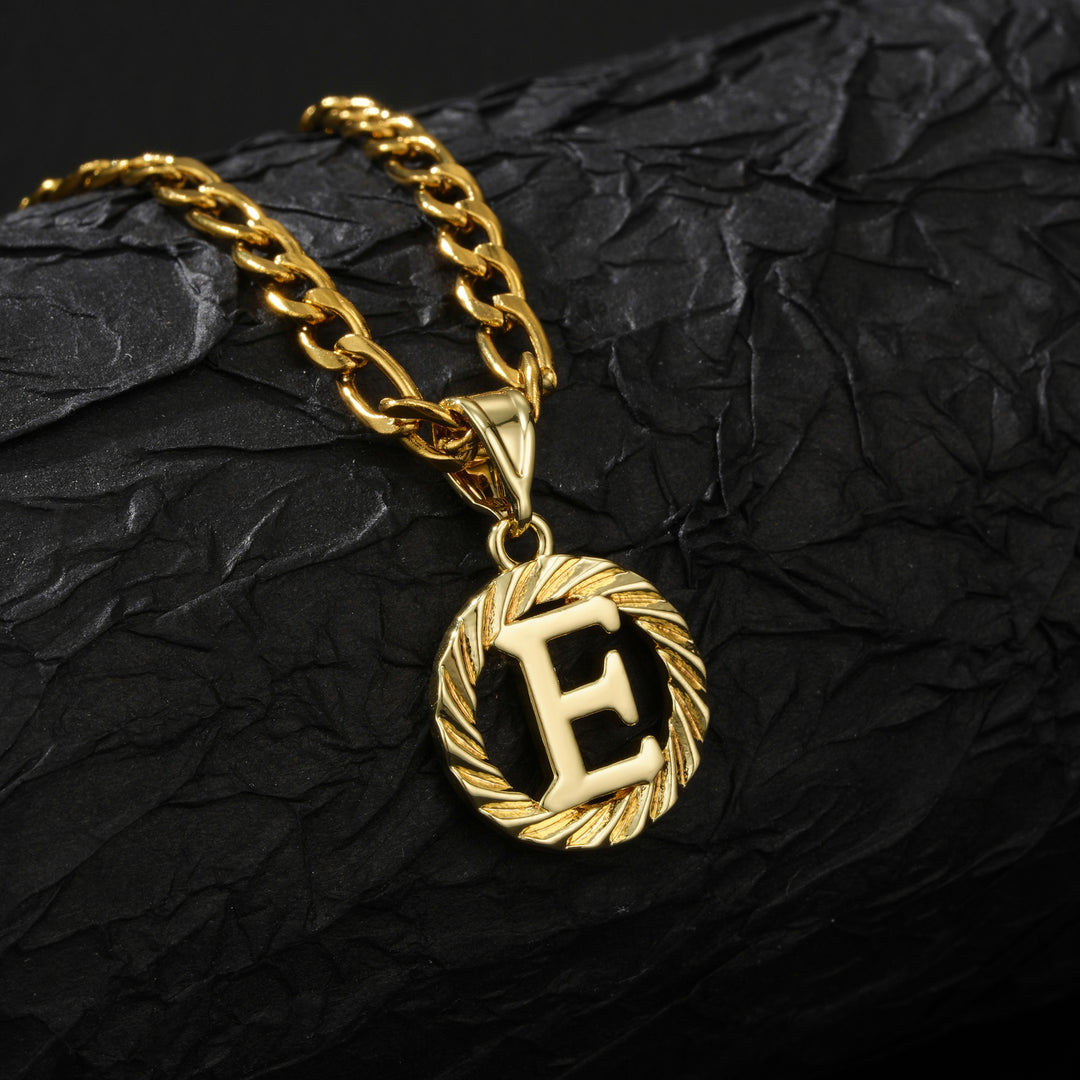 26 Initial Letter Necklace, Twisted Round Alphabet Pendant Figaro Chain for Men Women