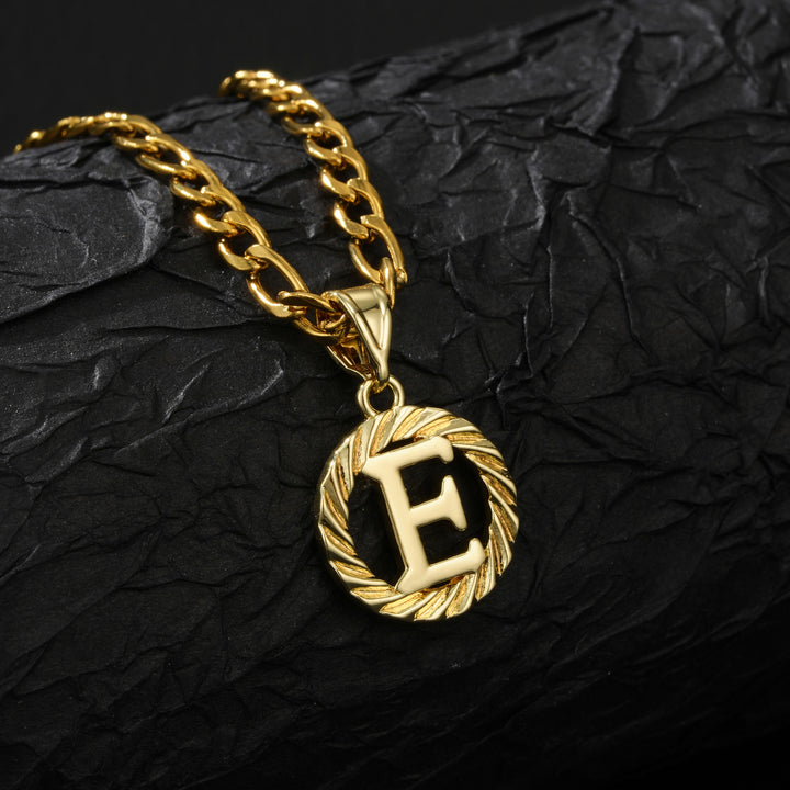 26 Initial Letter Necklace, Twisted Round Alphabet Pendant Figaro Chain for Men Women
