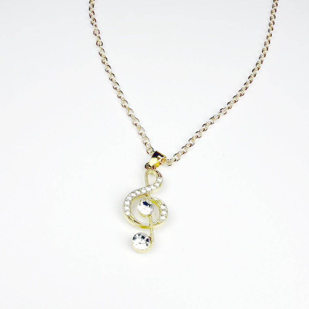 Treble Clef Diamond Jewelry Set, Music Note Dangle Earrings & Pendant Necklace, Music Lover Gift
