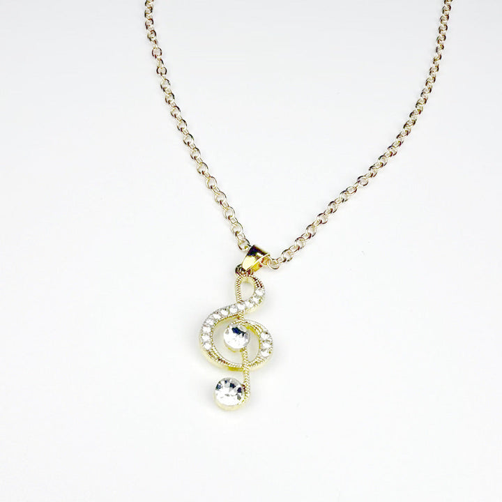 Treble Clef Diamond Jewelry Set, Music Note Dangle Earrings & Pendant Necklace, Music Lover Gift