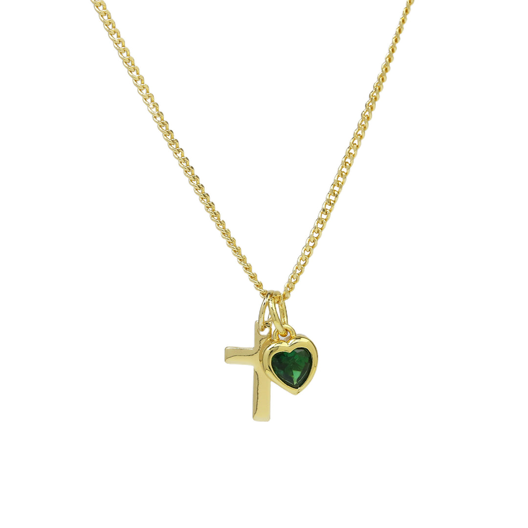 14K Cross Heart Birthstone Necklace, Ideal for Gifting and Everyday Daily Wear