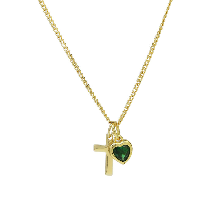 14K Cross Heart Birthstone Necklace, Ideal for Gifting and Everyday Daily Wear